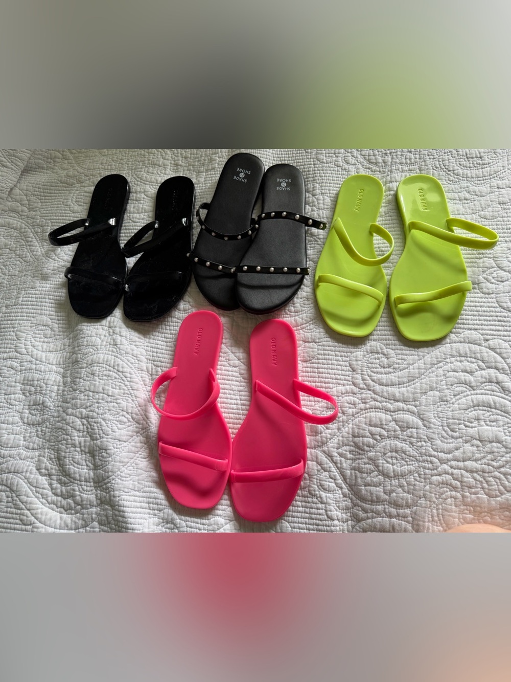 Old Navy Women's Slide Sandals - Black, Neon Green, Hot Pink